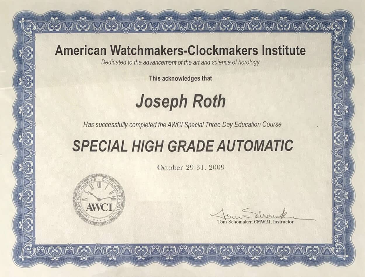 Automatic Training Certificate from AWCI to Roth